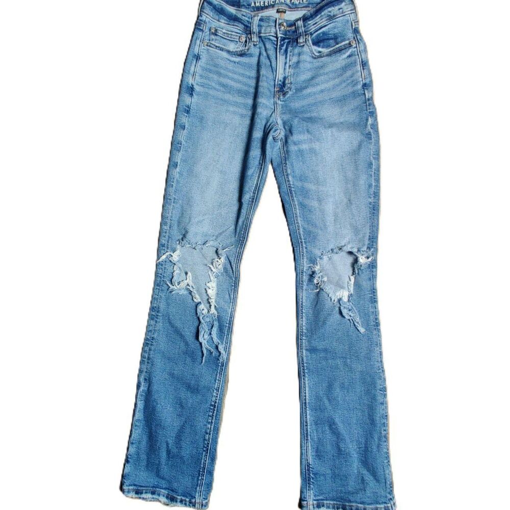 American Eagle Women’s 000 90s Bootcut Jeans Distressed Stretch Blue
